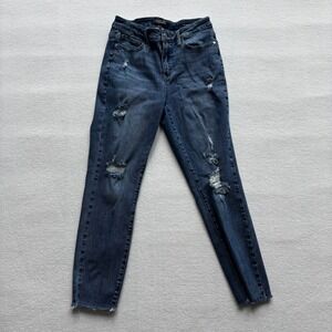 Judy Blue Relaxed Fit Jeans Women 7/28 Blue Distressed Raw Hem JB88135
